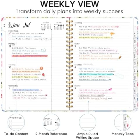 Planner 2026-2027, Weekly & Monthly Academic Calendar, Jul 2026 – Jun 2027