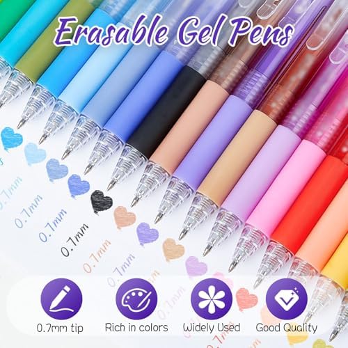 36 Colors Erasable Gel Pens, 2025 Upgraded Retractable Colored Pen with Fine 0.7mm Tip, Multi Color Nurse pens, Erasable Pens Multicolor for Office, School Supplies (24 colors)