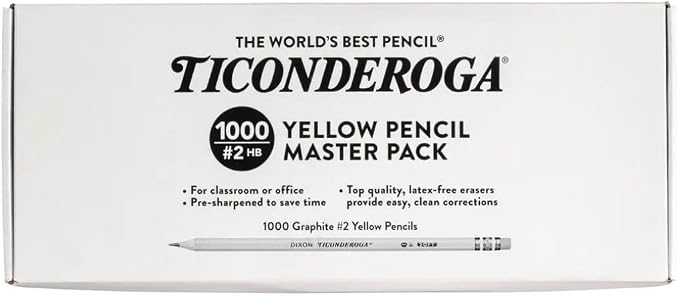 Ticonderoga Wood-Cased Pencils, Pre-Sharpened, 1000/Box, 2 Boxes