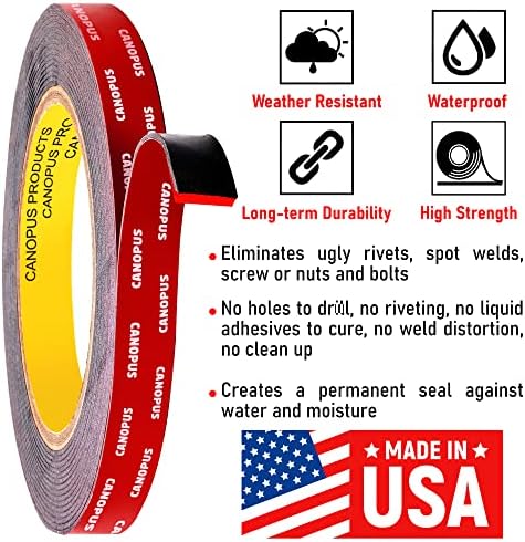 CANOPUS Double Sided Tape, 5952 Heavy Duty Mounting Tape, Strong Bond & Weatherproof Seal Strip for Automotive Mounting, Picture and Photo Frame, Poster, Craft, 0.50 in x 15 ft, Black, Made in USA
