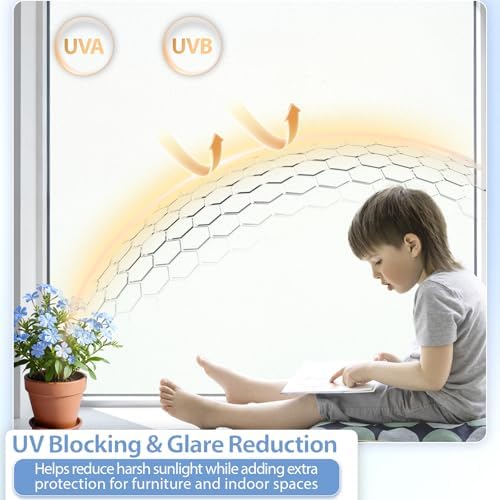GTJ White Frosted Window Privacy Film, Static Cling No Glue,17.5 x 78.7 in