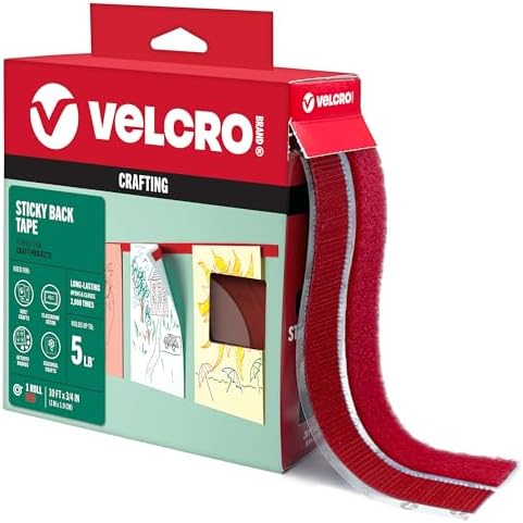 VELCRO Brand Colors Sticky Back Tape, Red, 10ft Roll, Adhesive