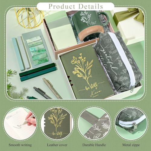 Reallnaive 25 Pcs Bible Study Kit for Women, Christian Gift with Notebook Mug Tote Bag Pouch Pen Highlighters Bible Journaling Supplies for Teen Girl, Teacher, Back to School, Church, Green