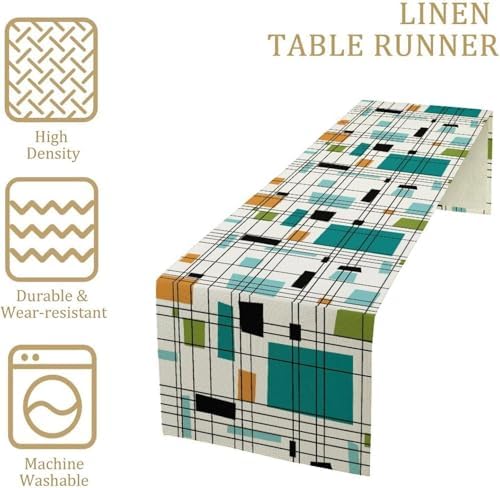 Mid Century Geometric Table Runner,Table Runners for Kitchen Dining Modern Tables Decor Decoration for Kitchen Family Dinner Table Holiday Party 13 x 90 Inch