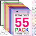 MR.MATE 55Pcs Dry Erase Pockets Sleeve 10x14,Clear Plastic Sheet Protectors