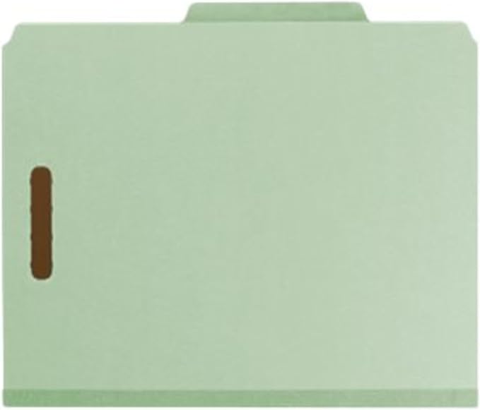 Smead 100% Recycled Pressboard Classification File Folder, 1 Divider, 2" Expansion, Letter Size, Gray/Green, 10 per Box (13723)