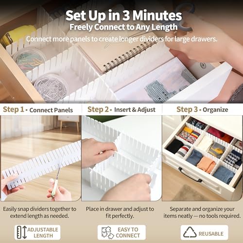 Adjustable Drawer Dividers, Cut-to-Fit DIY Organizers, White,16 Pack