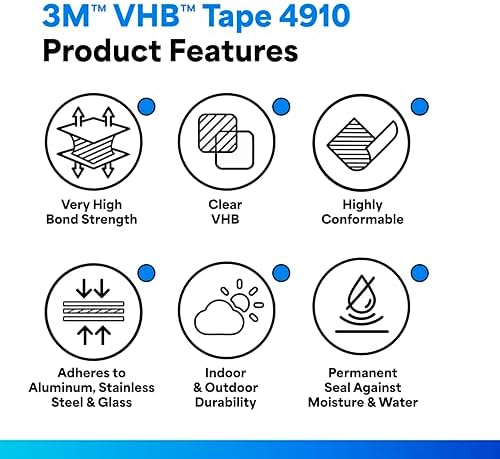 3M - 3/4-5-4910(PK 2) VHB Heavy Duty Mounting Tape 4910, Clear, 0.75" Width x 5yd Length (Pack of 2)