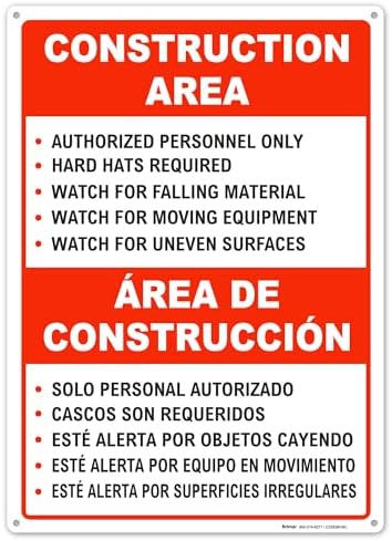 BRIMAR Bilingual Construction Area Rules Safety Sign, Red, 10 X 14 in