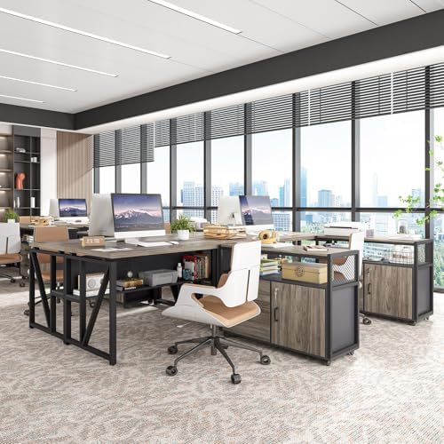 Tribesigns Grey Executive Desk with Cabinet, 55" L Shaped Computer Desk and lateral File Cabinet with Locks, 2 Piece Home Office Furniture Set for Hanging