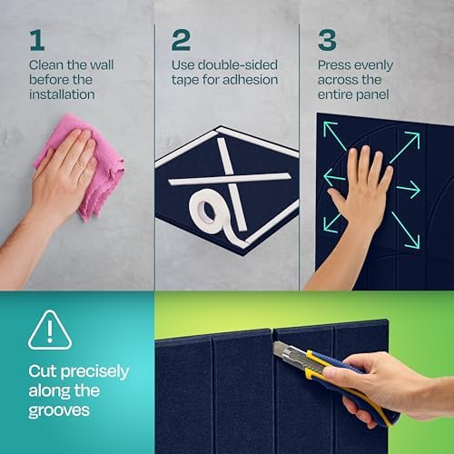 Acoustic Panels 12-Pack Soundproof Wall Panels 12"x12"x0.4" Decorative Sound Dampening for Your Home, Office, Studio, Bedroom & More with Unique ModuArc Carving [Denim Blue]