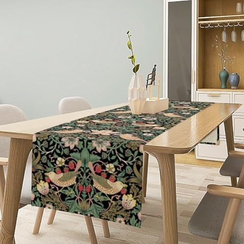 William Morris Floral Table Runner, Vintage Strawberry Thief Flowers Table Runner for Dining Table Decor 13 x 90 Inch