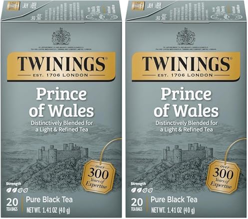 Twinings Prince of Wales Black Tea Individually Wrapped Bags, 20 Count (Pack of 2), Velvety Smooth & Mild, Caffeinated, Enjoy Hot or Iced, 20 Teabags