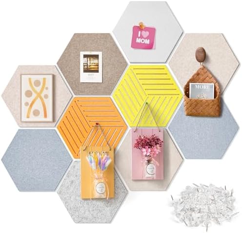 Hexagon Felt Bulletin Cork Board Tiles Peel and Stick, 10 Pack