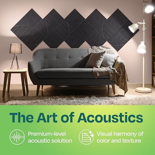 Acoustic Panels 12-Pack Soundproof Wall Panels 12"x12"x0.4" Decorative Sound Dampening for Your Home, Office, Studio, Bedroom & More with Unique ModuArc Carving [Dark Gray]