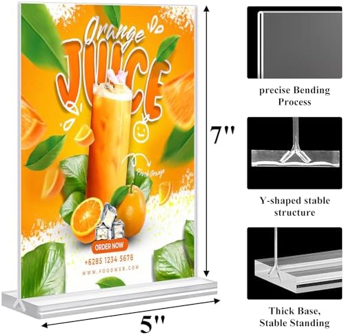 Acrylic Sign Holder 5x7,6 Pack Clear Plastic Table Display Vertical Double-Sided Desktop Display Stand Paper Holder Clear Table Sign Holder for Menu ad Frame Suitable Restaurants Meeting Office Store
