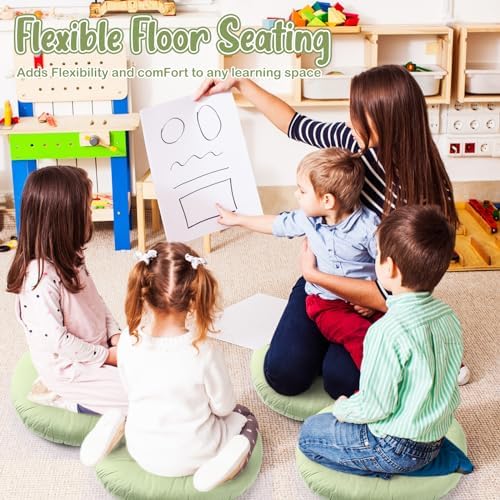 Fumete 12 Pcs Round Floor Pillows Cushions Seating 16 x 16 Inches Floor Round Cushions for Kids Toddlers Flexible Reading Chair Pillows for Classroom Home School Playing Supplies(Green)