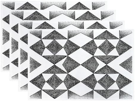 Batmerry Houndstooth Black White Placemats,Plaid Abstract Fashion Geometric Washable Linen Table Mats for Kitchen Table Double Insulation Decor Dining Set Indoor Outdoor 12X18 in Set of 4