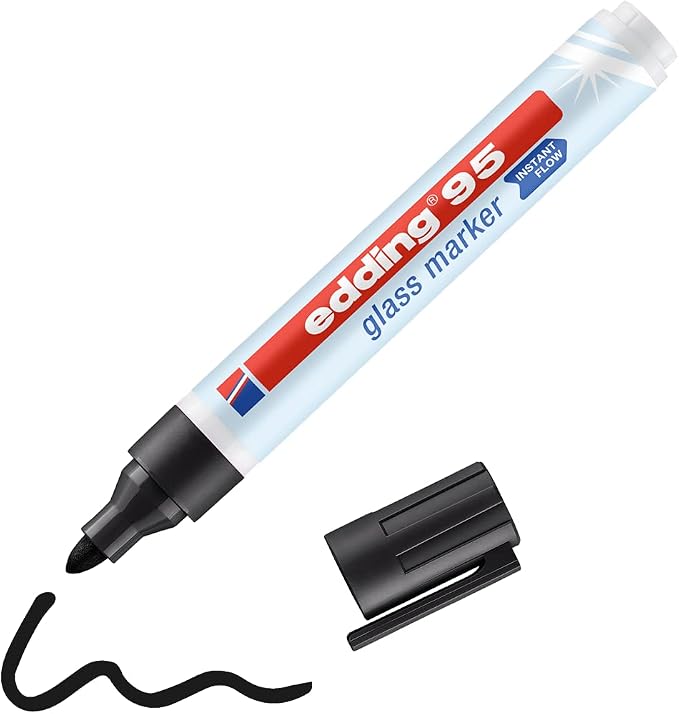 edding Multicolored 95 Glass Marker, 4pcs - Dry Erase Markers for Various Uses and Glass Surfaces Like Windshields, Windows, Glassboards, Mirrors, Menu Board and White Board - Made in Germany