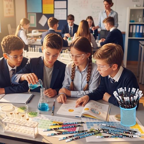 Tenceur 100 Pcs Science Pencils with Erasers Bulk 7.3 Inches Student Incentives Recognition Education Award Prize for Teacher School Classroom Reward Supplies
