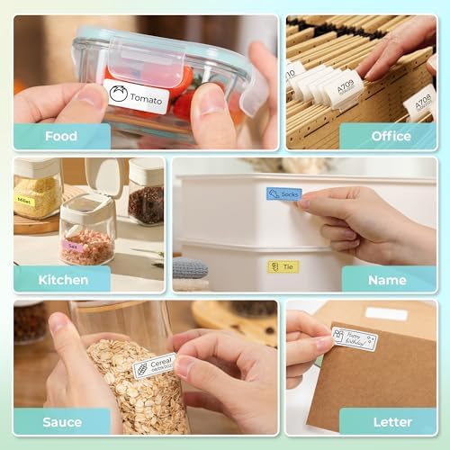 Nelko P21 Label Maker Machine with Tape, Bluetooth Label Printer, Cyan