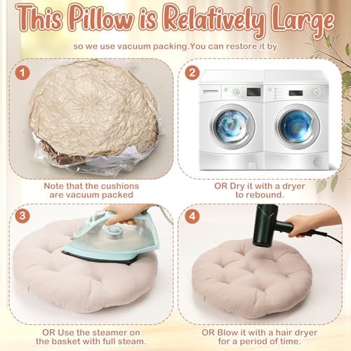 Fumete 12 Pcs Round Floor Pillows Cushions Seating 16 x 16 Inches Floor Round Cushions for Kids Toddlers Flexible Reading Chair Pillows for Classroom Home School Playing Supplies(Natural Color)