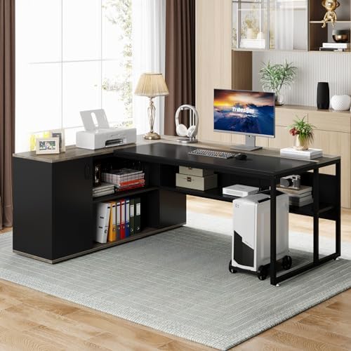 Tribesigns 71 inch Executive Desk, L Shaped Desk with Cabinet Storage