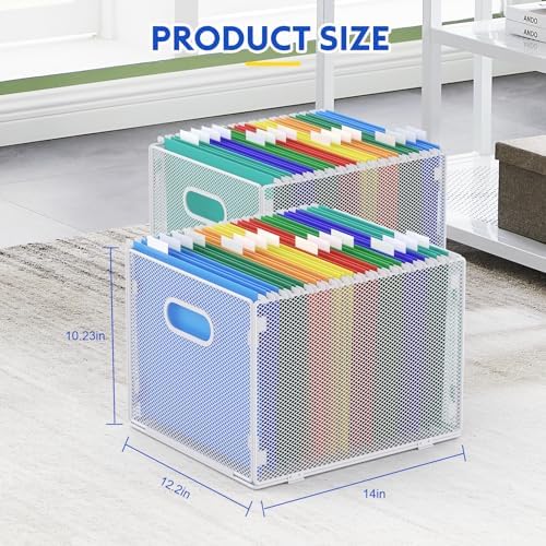 samstar 2 Pack Hanging File Organizer, Mesh File Folder Box Filing Box Cabinet Organizer Storage Boxes, Letter Size,White