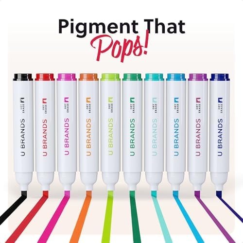U Brands Dry Erase Markers Chisel Tip Set, 16 Pack, Assorted Colors, Whiteboard Pens with Chisel Point and Built In Eraser Caps, Low Odor Ink, Dry Erase Markers For Classroom, Office, Or Home