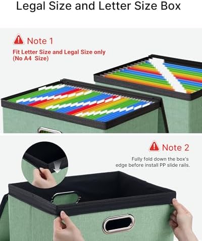 Oterri File Box Large 1-Pack Hanging Organizer for Letter/Legal-Size Folder | Dustproof Lid. 3 Mesh Pockets. Collapsible Scratch-Resistant GRS Linen. Slide Rails. Office, Home, Dorm