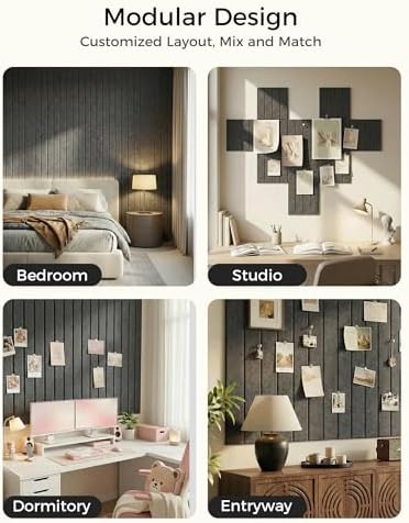 Aothia 12-Pack Felt Bulletin Board Tiles 48"x36", Modular Pin Board for Notes, Photos & Mood Boards, Cork Board Alternative for Smooth Walls, 0.35" Thick, 70 Adhesive Tabs & 40 Pins, Charcoal Gray