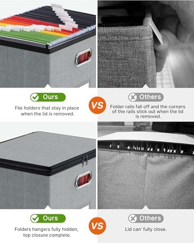 Oterri File Box Large 2-Pack Hanging Organizer for Letter/Legal-Size Folder | Dustproof Lid. 3 Mesh Pockets. Collapsible Scratch-Resistant GRS Linen. Slide Rails. Office, Home, Dorm