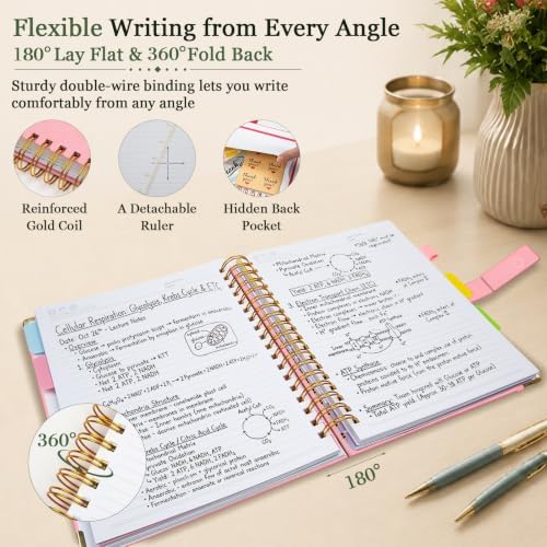5 Subject Spiral Notebook with Pocket Dividers, 8''x10'' 300 Pages Notebook