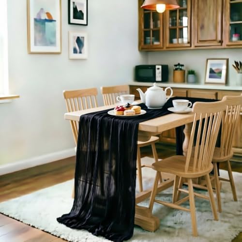 Halloween Holiday Black Cheesecloth Table Runner 120in Home Decor