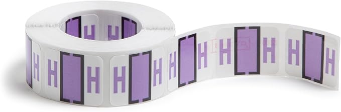 Smead BCCR Bar-Style Color-Coded Alphabetic Label, H, Label Roll, Lavender, 500 Labels per Roll, (67078)