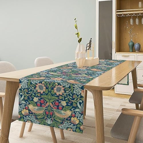 William Morris Floral Table Runner, Vintage Green Flowers Botanical Printed Table Runner for Home Kitchen Dining Table Decoration,13x70 Inch