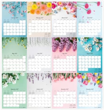 Blueline® 2027 Colorful Monthly Wall Calendar, 12 Months, January to December, Gold Twin-Wire Binding, 12" x 17", Romantic (C173122)