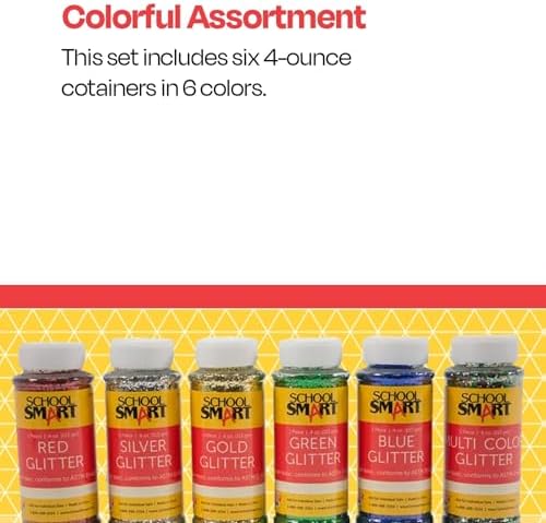 School Smart Craft Glitter, 4 Ounces, Assorted Colors, Set of 6