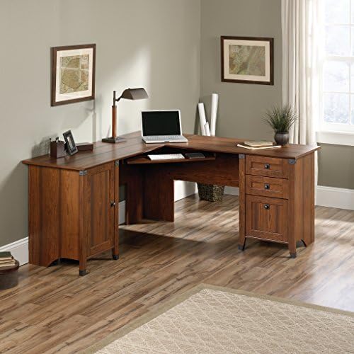 Sauder Carson Forge Corner Computer Desk, Rustic Vintage L-Shaped Desk, in Washington Cherry