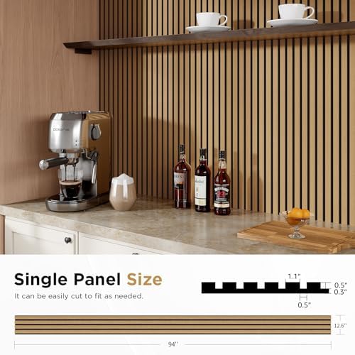 SMARTSTANDARD Wood Slat Acoustic Wall Panels 4 Pack 94"x12.6" American Oak