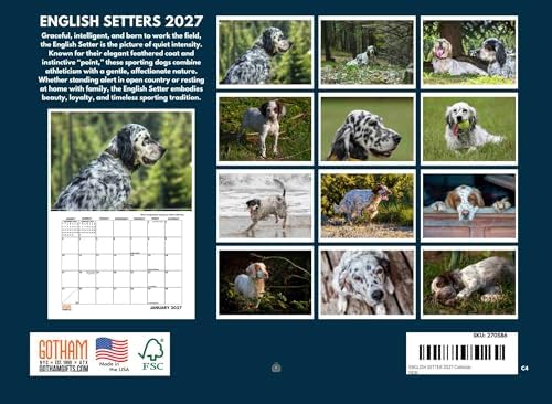English Setter Calendar 2027 Monthly Wall Calender 12 Month