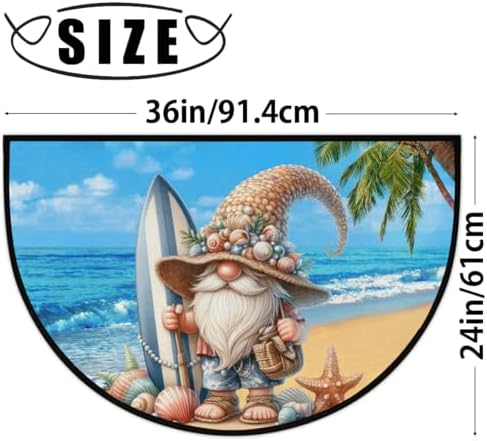 Pardick Cute Dwarf Beach Surfing Half Round Door Mat, Non-Slip Welcome Indoor Entrance Way Rug Semi Circle Front Doormats Washable Bathroom Kitchen Floor Mat, Outdoor Rugs for Patio, Hearth Rug