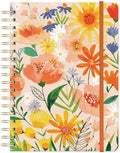 Orange Circle Studio Undated Tri-Tab Planner, Bold Blooms Weekly & Monthly Planner Journal, 7 x 9.6 Spiral Notebook with Stickers, Pockets, Elastic Closure and Lined Notes for Everyday Use