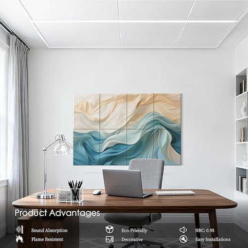 JaneTech 8-Pack Acoustical Wall Panels 48x32 Inches Art Acoustic Panels Decorative Sound Dampening Panels for Studios, Offices, Theaters, Adhesive Included
