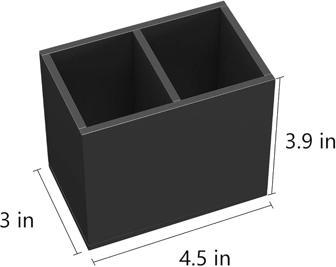 NIUBEE Black Pen Holder 2 Compartments, Acrylic Desk Pencil Organizer Cup | Scratch-resistant thick acrylic with 2 slots for pens, pencils, makeup brushes, office, vanity and school use