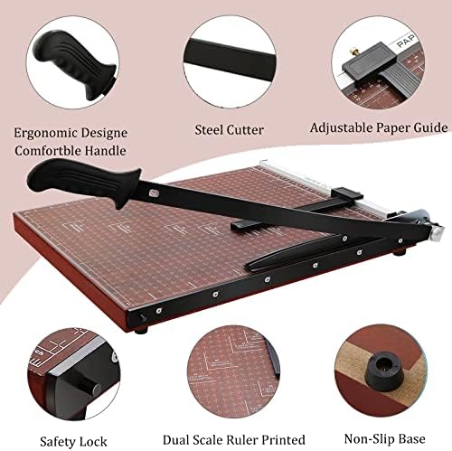 18" Guillotine Paper Cutter, 12-Sheet Precision Trimmer with Safety Lock