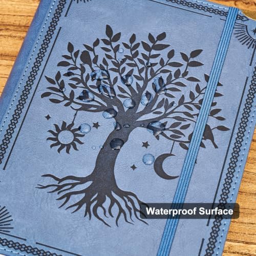 Ovesmusl PU Leather A5 Binder 6 Ring Refillable Journal Cover No Refill Paper A5 Planner Binder Loose Leaf Binder for Notebook 5.7”x8.3” with Elastic Closure, Blue Tree