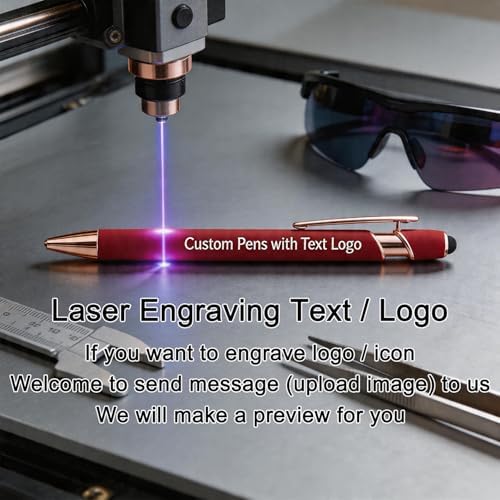 Personalized Pens Ballpoint with Stylus, Black, 50 Pcs