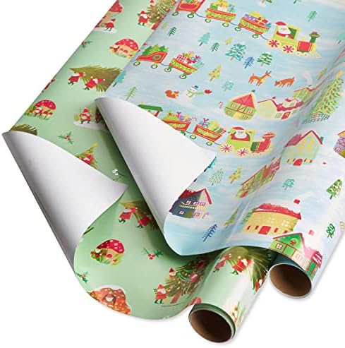 Papyrus Christmas Wrapping Paper Rolls, Gnomes, Santa Train (2 Rolls, 52.5 sq. ft.)