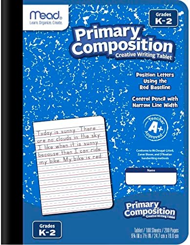 Mead Primary Composition Book, 4 Pack, Primary Ruled Journal, Grades K-2, 7-1/2" x 9-3/4", 100 Sheets per Comp Book, Assorted Colors (610053-ECM)